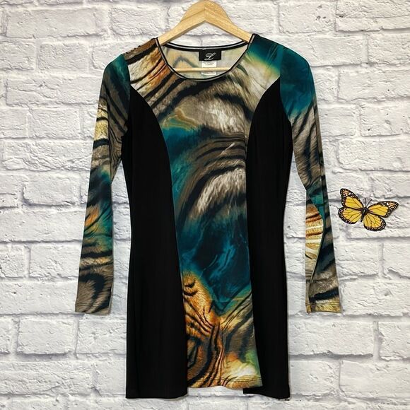 Libra Abstract Print Tunic Length Long Sleeve Top Size Extra Small - Picture 2 of 10